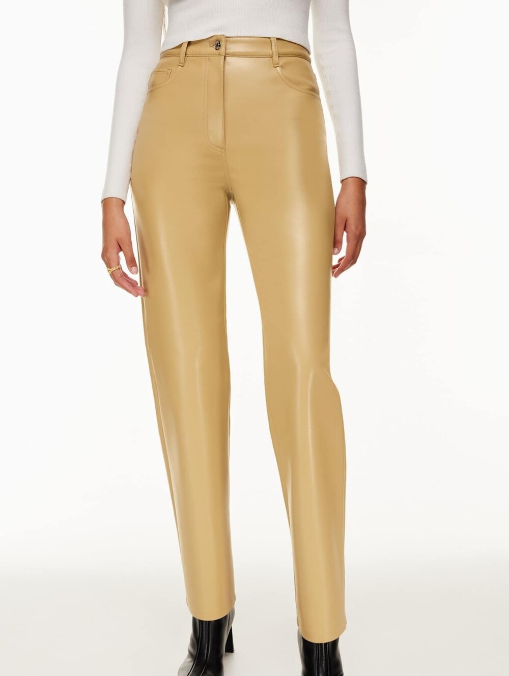Aritzia Straight-Leg Faux Leather Pants in Camel